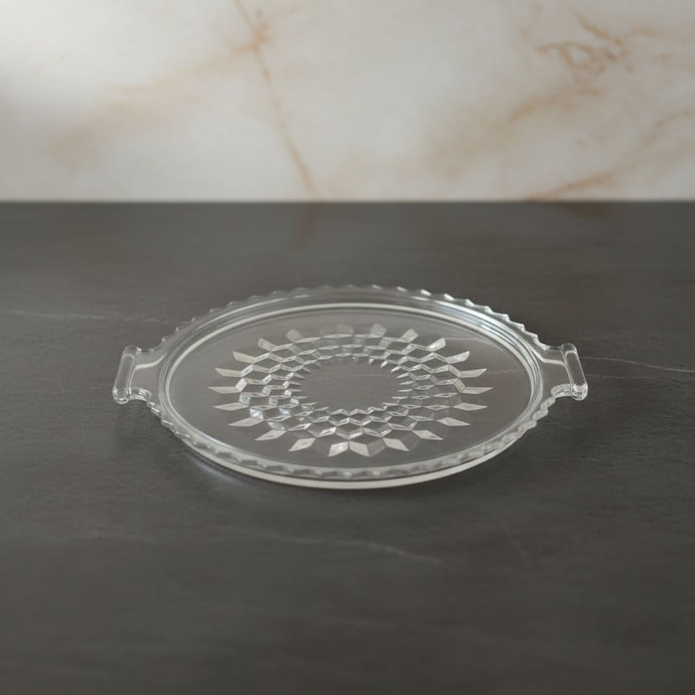 Vintage Jeannette Glass Cube Clear Depression Glass Handled Serving Tray 8” - Picture 2 of 3